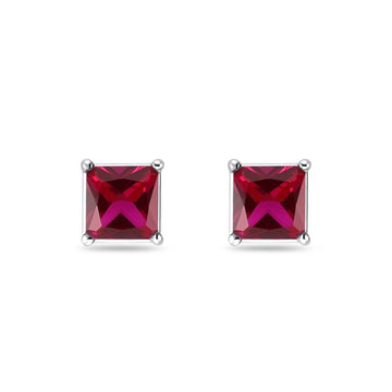 Solitaire Princess Cut Stud Earrings Simulated Ruby CZ 925 Sterling Silver